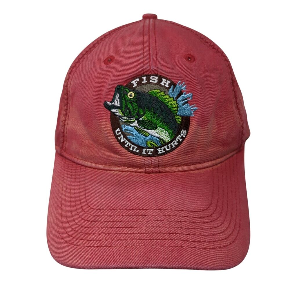 Fish Until It Hurts Strapback Hat Red Osfa Adjustable Embroidered